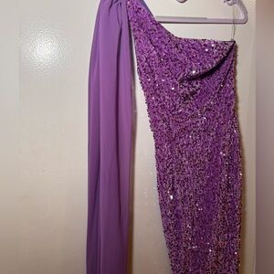 Elegant Purple Sequin One-Shoulder Dress